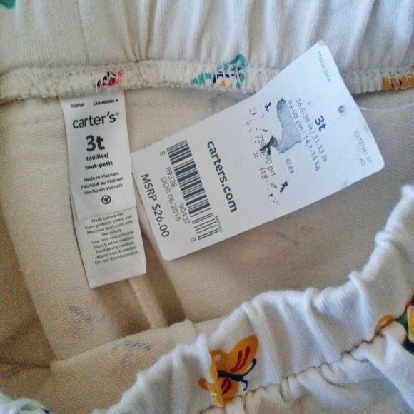 NWT Carter's Butterfly Ruffle French Terry Pants - Picture 3 of 3